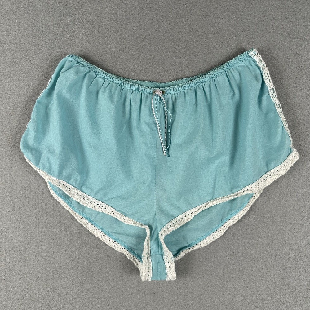 Y2K Victorias Secret Sleep Lounge Shorts Women's Small Aqua Blue Flower Bow Lace